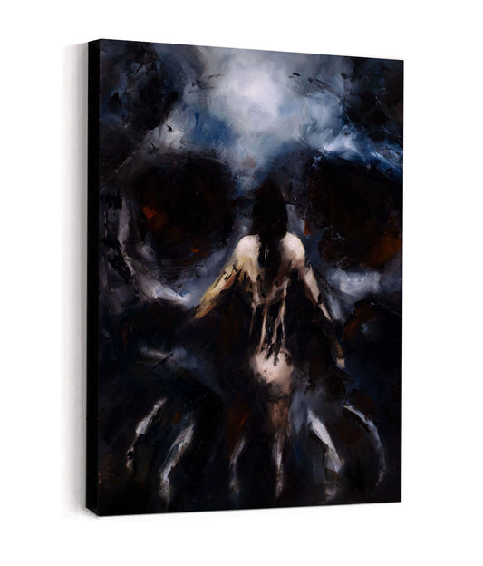 Darkness Calls - about hiding in the darkness  - 9x12, 18x24 Canvas Print