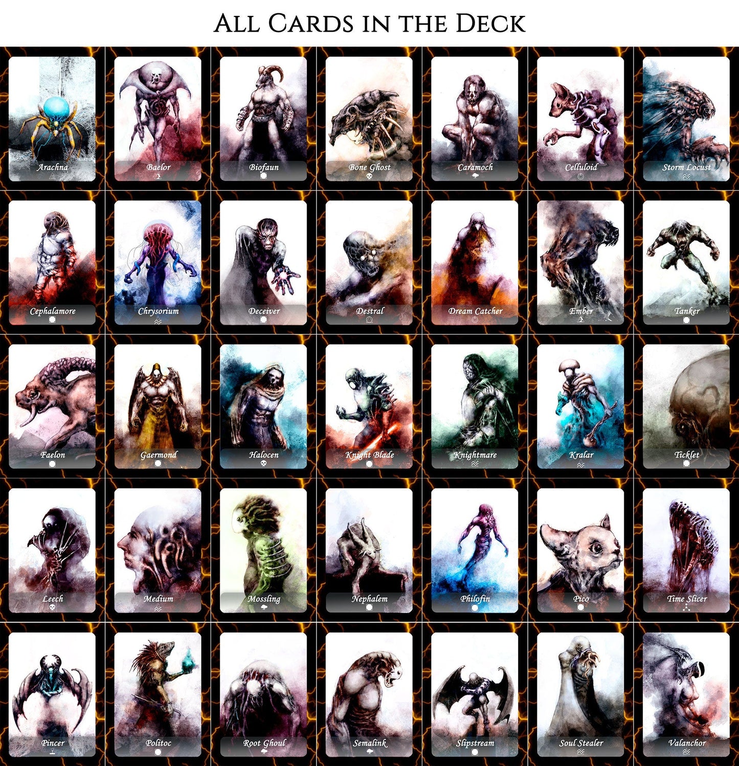 Kalan Deck of 35 Monster Cards and Softcover Guide Book used in DnD and Writing